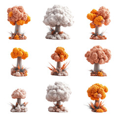 Aufkleber - A dynamic display of multiple explosions creating a colorful and chaotic scene in the dark sky above isolated on transparent background..