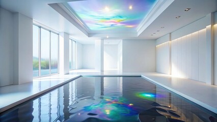 Aufkleber - Serene Indoor Pool with Colorful Celestial Ceiling and Expansive Windows