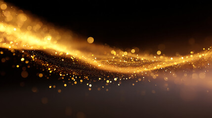 Poster - A blurred golden wave with bokeh lights on a dark background creating a dreamy and elegant effect
