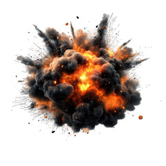 Aufkleber - Massive fireball erupting against a black background emitting bright flames and smoke in a dramatic display isolated on transparent background..