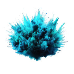 Aufkleber - A spectacular blue explosion of powder creating a cloud of colorful dust against a bright background in a dramatic shot isolated on transparent background..