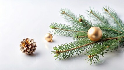 Poster - Elegant Gold and Green Winter Holiday Arrangement Featuring Pine Branches and Decorative Cones