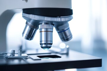 Poster - Microscope showcasing a detailed sample under examination in a laboratory setting