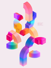 Fototapete - Multicolored 3D arches. Glass iridescent geometric shape. Abstract vector composition