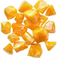 Poster - Bright and Shiny Yellow Crystals Displayed on a Clean Surface Perfect for Natural Beauty, Healing, or Decorative Purposes in Various Settings