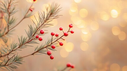 Wall Mural - close-up of red berries on a branch with a bokeh background.