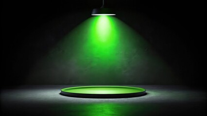 Leinwandbilder - Illuminated Circular Platform in a Dark Room with Green Lighting
