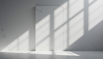 Poster - Artistic play of shadows and light on minimalist white canvas in modern interior space captured from a unique perspective