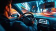 © Artinun - Teen behind the wheel of speeding car at night, conveying thrill and recklessness, perfect for public safety campaigns and awareness of teenage driving dangers concept.