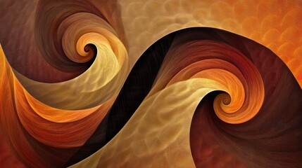 Poster - a swirling artistic image composed of warm color toned spirals