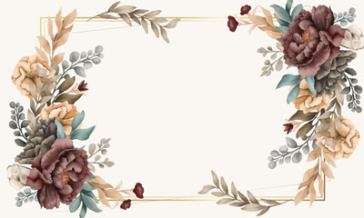Wall Mural - Elegant Floral Banner Template with Vintage Watercolor Flowers