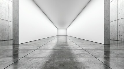 Poster - Modern Minimalist Architectural Corridor Design: A Study in Clean Lines and Reflective Surfaces