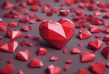 Poster - heart red poly low polygonal love isolated design background romantic bright geometric origami wedding white polygon symbol art decoration icon style signs modern illustration concept nubes day