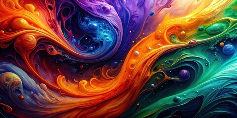 Aufkleber - Abstract Swirling Vibrant Hues and Cosmic Bubbles A Mesmerizing Fluid Art Design