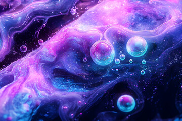 Poster - abstract background with glowing purple and blue bubbles