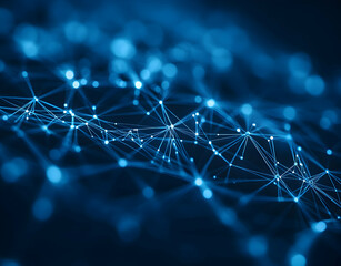 Poster - Abstract blue background with glowing network connection lines and dots