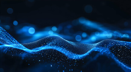 Poster - Abstract blue digital glowing waves on a black background