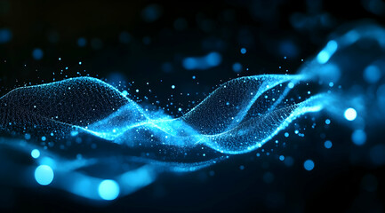 Poster - Abstract blue digital glowing waves on a black background
