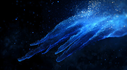 Poster - Abstract blue particle wave on a black background