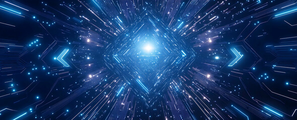 Poster - Blue background with glowing digital circuit board patterns and stars