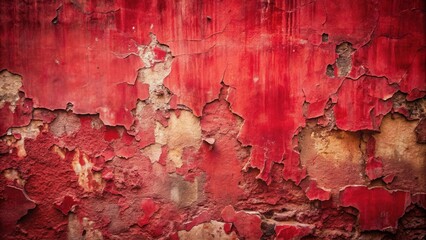 Aufkleber - A deeply textured crimson wall, its paint peeling to reveal layers of aged earth tones beneath, showcasing the passage of time and elements.