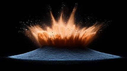 Poster - Abstract Explosion of Orange and Blue Powder on Black Background