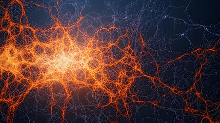 Fototapete - Abstract Glowing Orange Network Design