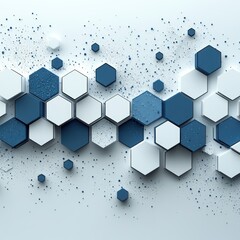 Poster - Abstract Hexagon Pattern: Blue and White 3D Geometric Design