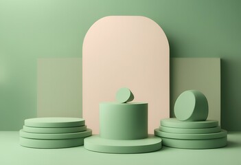 Aufkleber - abstract studio minimal empty mock scene design presentation platform products cosmetic pedestal template geometrical green 3d background show modern space podiums render gold autumn display concept