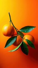 Aufkleber -  A bunch of oranges with green leaves on an orange background.