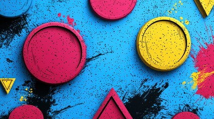 Poster - Abstract Colorful Shapes and Splashes on Blue Background