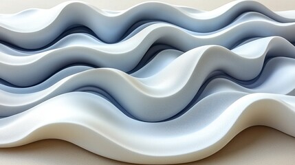 Poster - Abstract Wave Sculpture: Serene Blue and White Curves