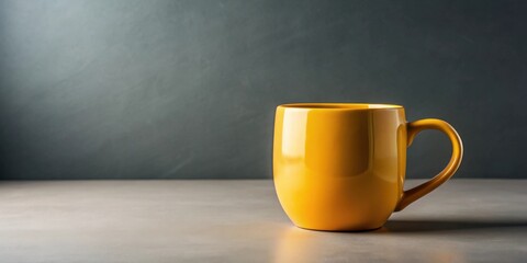 Aufkleber - A vibrant yellow ceramic mug rests on a sleek, gray surface against a subtly textured dark background, creating a minimalist yet inviting scene.