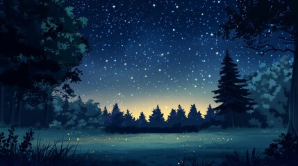Poster - Night sky filled with stars above a quiet rural field