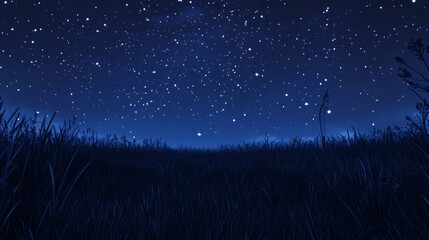 Poster - Night sky filled with stars above a quiet rural field
