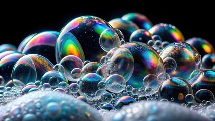 Leinwandbilder - a cluster of iridescent bubbles on a surface, shimmering with rainbow hues