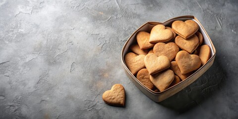 Aufkleber - A delightful collection of heart-shaped cookies, freshly baked and arranged in a rustic wooden box, rests on a textured surface.
