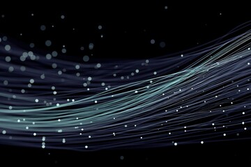 Poster - Dynamic flow of light strands across a dark background representing technology and creativity