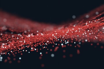 Fototapete - Waves of red and white particles flowing in a dark background creating an abstract digital landscape