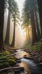 Fototapete - sunset in the forest