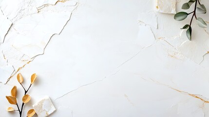 Fototapete - Elegant white background with artistic leaves and textures minimalist design aesthetic setup