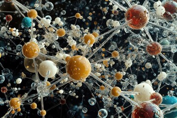 Poster - Colorful molecular structures in a digital abstract representation of science and chemistry concepts