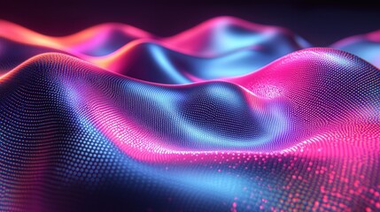 Poster - Abstract Wavy Surface: Pink and Blue Digital Landscape