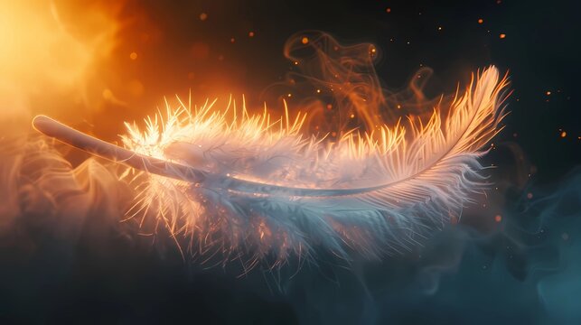 A large fluffy magical crane feather, fantasy, Generative AI illustrations. 