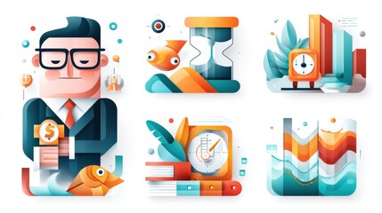 Poster - Business management icon set concept. Customizable icons for business management and focus