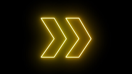 Poster - Glowing neon yellow arrow right direction icon. Abstract neon flashing light arrow loading. Seamless loop