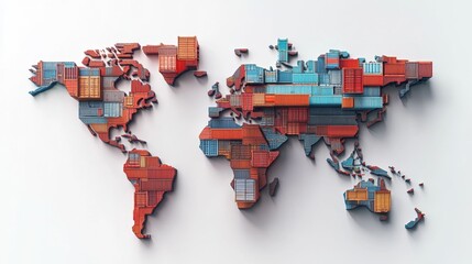 Poster - Global trade map created from shipping containers world 3d art urban environment aerial view logistics concept