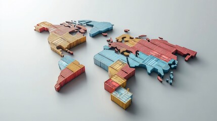 Poster - Global trade dynamics illustrated with shipping containers on world map colorful 3d visualization business focus