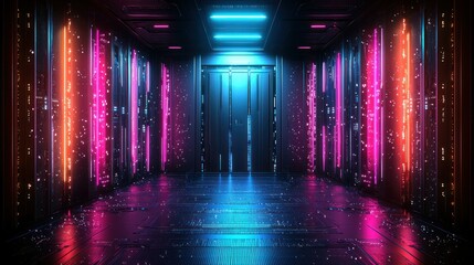 Poster - Neon Corridor: A Futuristic Digital Dreamscape
