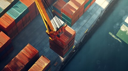 Poster - Cargo handling operations shipping dock industrial action urban environment aerial view logistics efficiency
